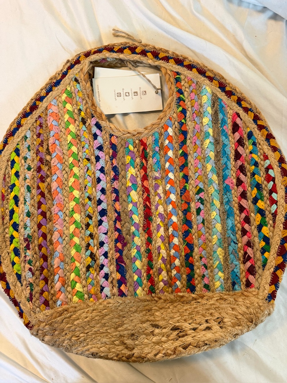 NWT Antik Kraft Ruhi Colorful Braided Jute Bag - Picture 1 of 7